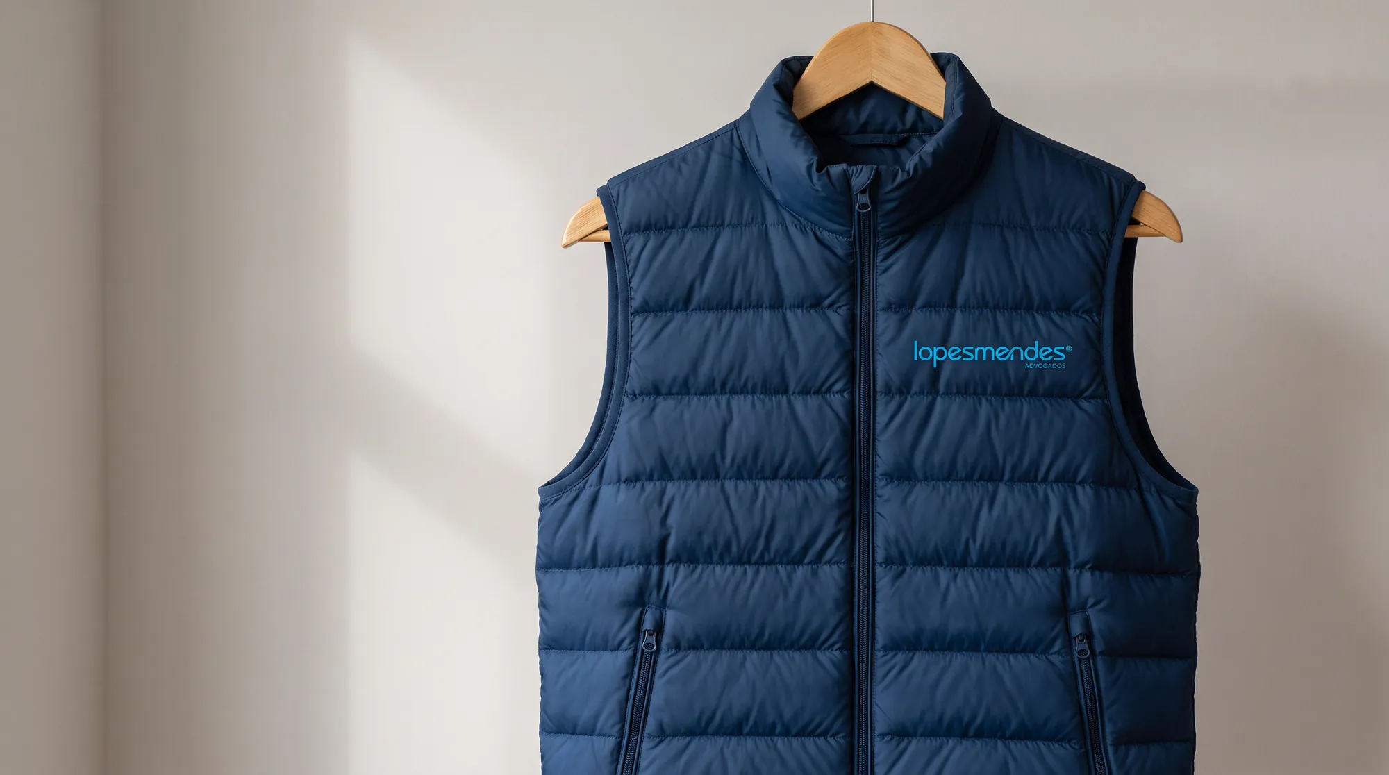 Aplicação: colete puffer estilo Faria Lima com a logo bordada