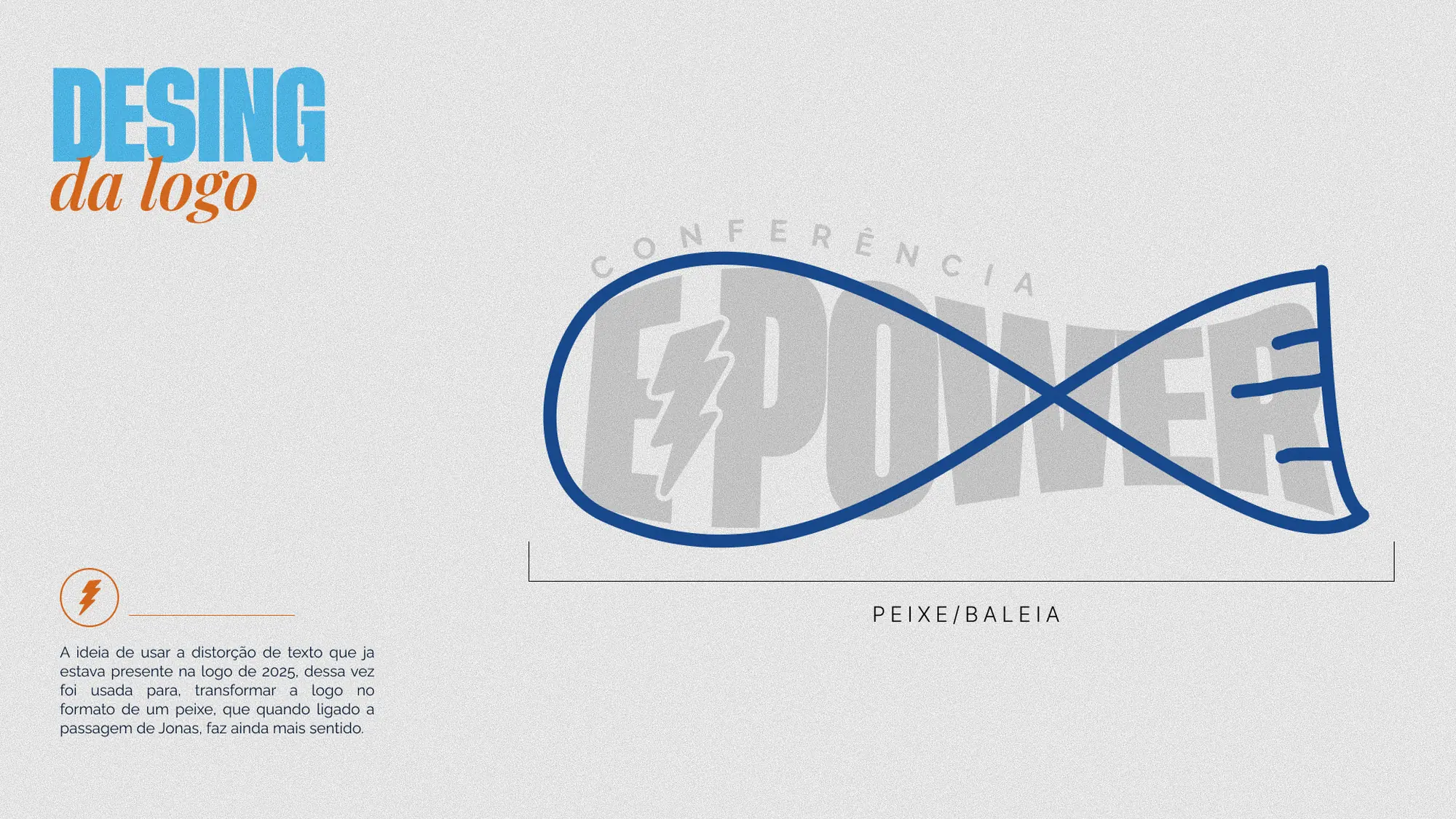 Construção da logo: a palavra EPower distorcida no formato de um peixe
