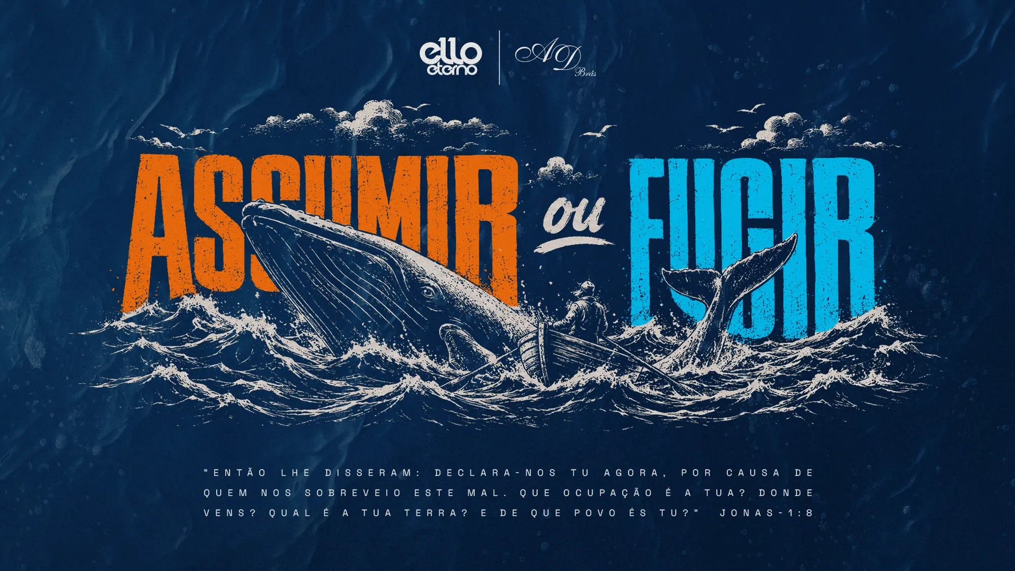 Key visual Assumir ou fugir, com a baleia entre as duas palavras